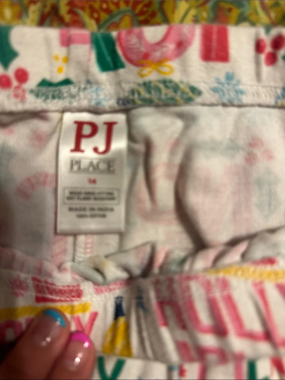 Place Girls' White Holiday Word-Print Pajama Set with Pink & Green Accents